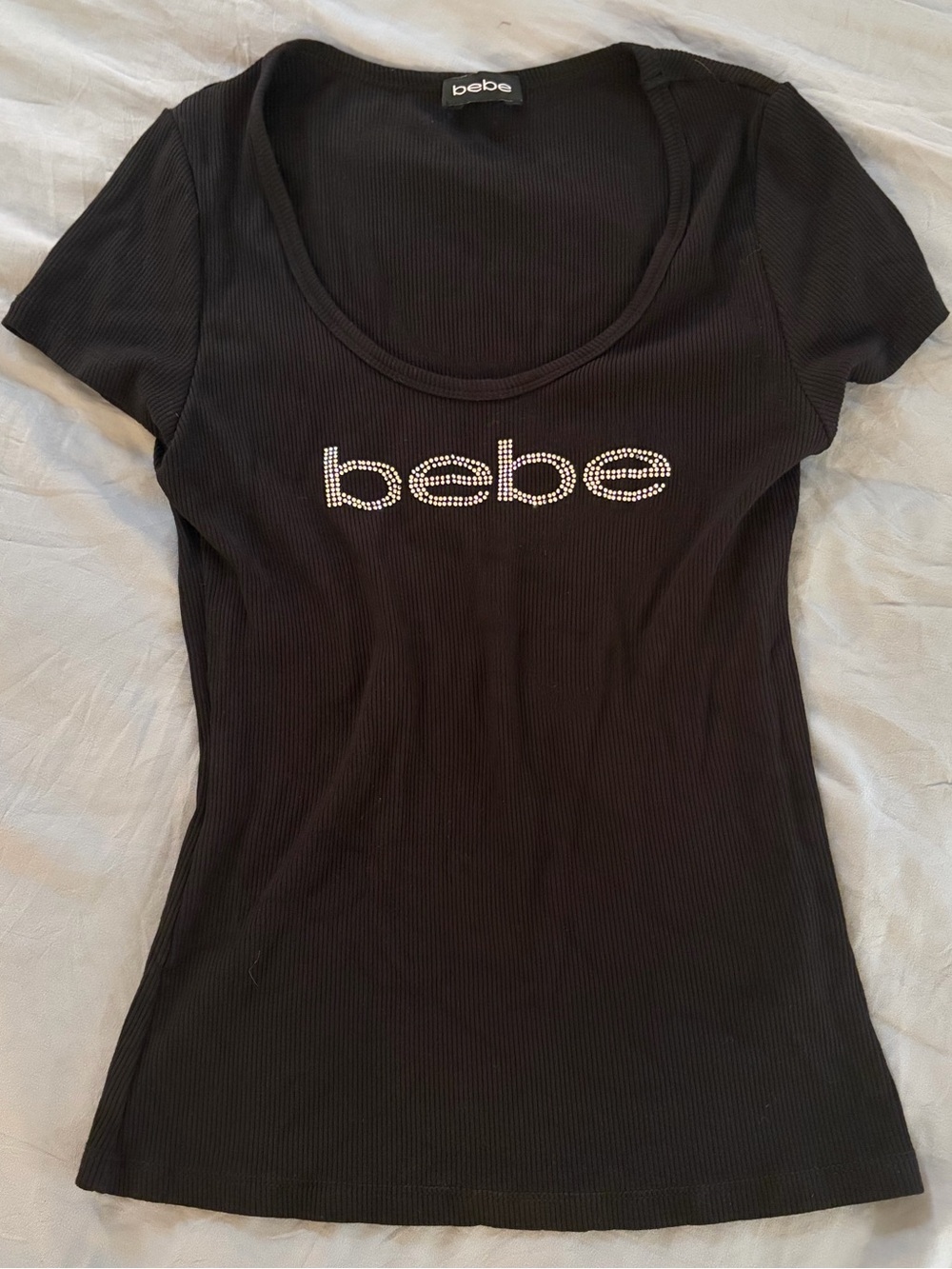 Y2K bebe Black Short Sleeve Tee with Rhinestone Logo